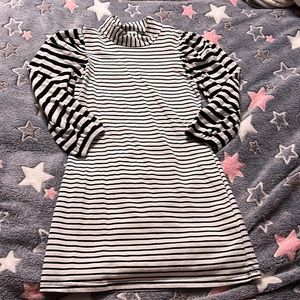 3/$12 Shein Mock Turtleneck Puff Sleeve Striped Dress (5Y)